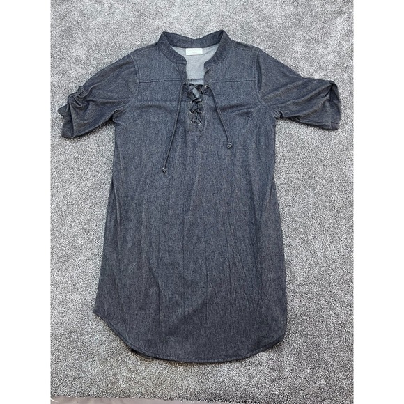 Brooks Tops - Bobbie Brooks Denim Shirt‎ Dress Womens Medium Blue Lace Up Neck Henley